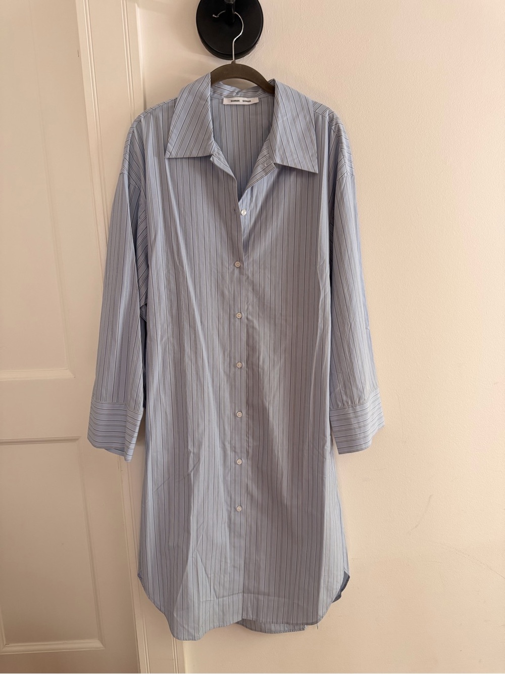 SAMSOE Light Blue Pinstripe Long Sleeve Shirt Dress
